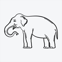 Fototapeta premium Asian Elephant line art White background illustration Generative Ai.