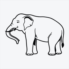 Fototapeta premium Asian Elephant line art White background illustration Generative Ai.