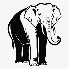 Obraz premium Asian Elephant line art White background illustration Generative Ai.