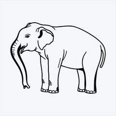 Fototapeta premium Asian Elephant line art White background illustration Generative Ai.