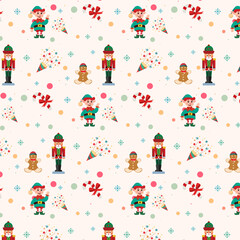 Seamless Christmas Pattern with Festive Flowers, Ornaments, and Decorative Elements on Dark Background – Holiday Winter Textile Design for Wrapping Paper, Gift Packaging, Fabric, and Seasonal Decorati