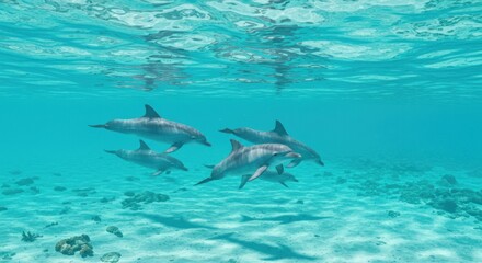 Obraz premium Dolphins swimming underwater