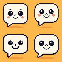 Fototapeta premium Four Cute Speech Balloon Icon Vectors Cheerful Expressions in Minimalist Design