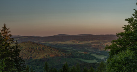 Spring morning view from hill Svatobor near town Susice in south west Bohemia