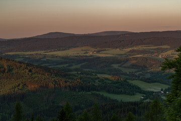 Spring morning view from hill Svatobor near town Susice in south west Bohemia