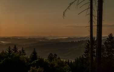 Spring morning view from hill Svatobor near town Susice in south west Bohemia
