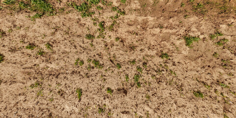 top view of gravel road surface and grass shoulder