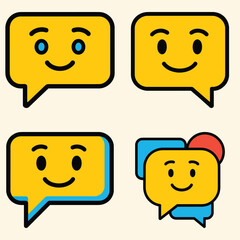 Four Cute Speech Balloon Icon Vectors Cheerful Expressions in Minimalist Design