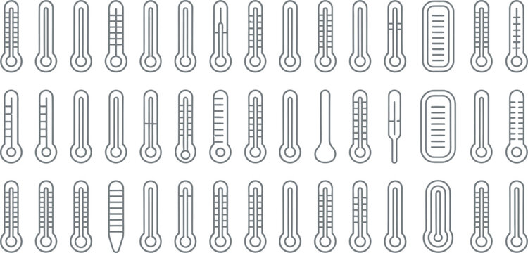 Minimalist vector illustration of various thermometers depicting temperature measurement and variations