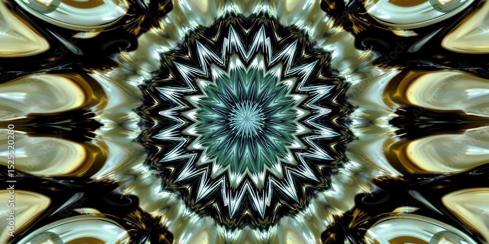 Poster kaleidoscopic view featuring a central starburst pattern with radiating sharp edged design elements