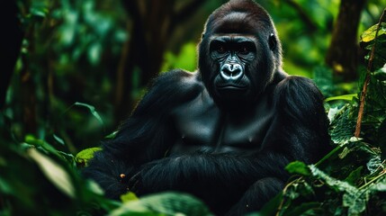 Obraz premium Majestic Gorilla in Lush Rainforest Habitat