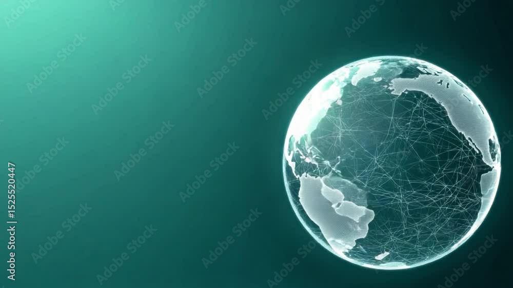 Poster Global Connection: A digital representation of Earth, showing interconnected network lines symbolizing global communication, on a sleek, modern background.