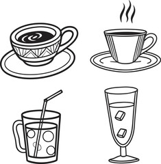 Stock vector icon set of coffee cups and hot beverages