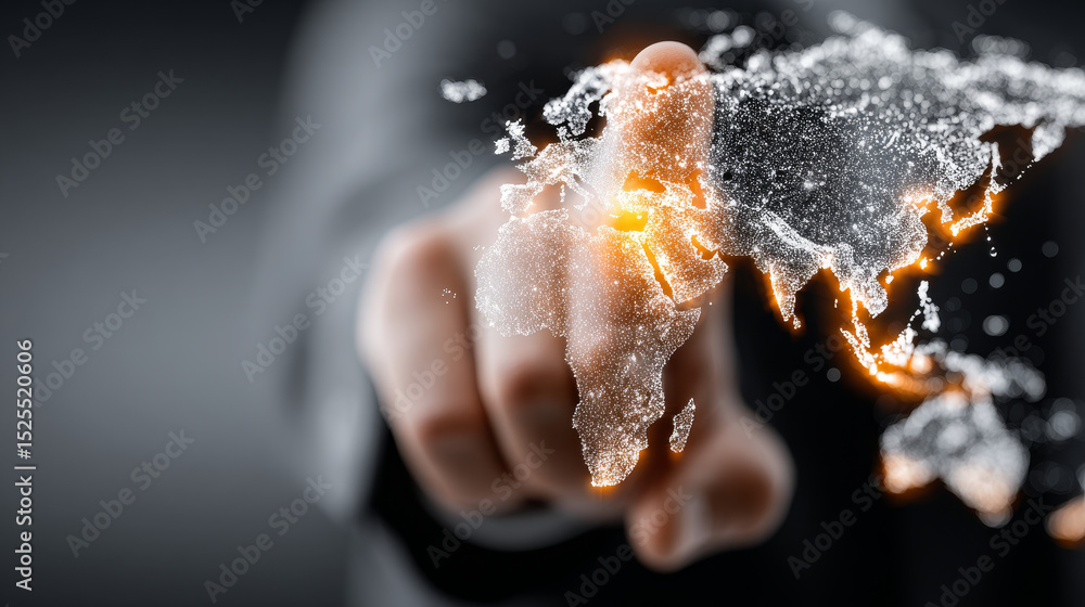 Poster cps: businessman touching the cps icon and global technological networking. control, precision, secu