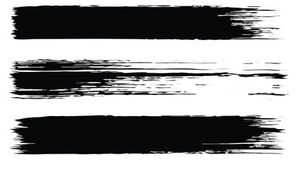 Three horizontal black brush strokes with varying textures and densities on a white background
