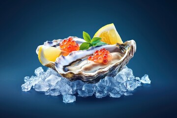 Oysters with caviar and lemon on ice culinary indulgence food photography gourmet close-up luxury dining