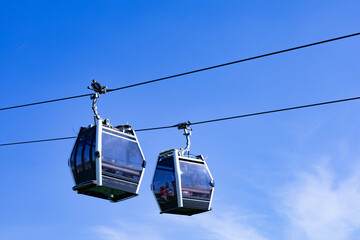 cable car cabins against the backdrop of the sky