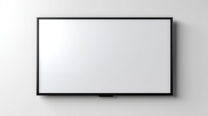 White blank mockup of a modern flat TV screen on a neutral wall, ideal for advertising displays, interface demonstrations, content placement, smart tech presentations, and minimalist room designs