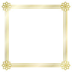 Golden metal frame with flowers isolated on white. Vector square frame. Frame for text, certificate, pictures, postcard. Element for design. Gold, luxury 