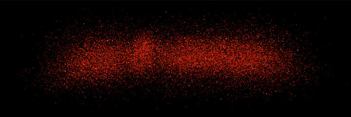 Fototapeta premium Grainy chilli powder splashing on black table or countertop top view. Grunge pepper texture. Oval trace of red paprika particles on surface. Vector illustration