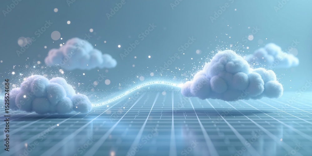 Poster an abstract image of a digital data cloud expanding outward