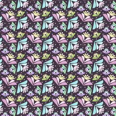 Obraz premium Modern Seamless Colorful Pattern with Abstract Geometric Shapes and Bold Vibrant Colors – Perfect for Textile Prints, Wallpapers, Wrapping Paper, and Digital Backgrounds
