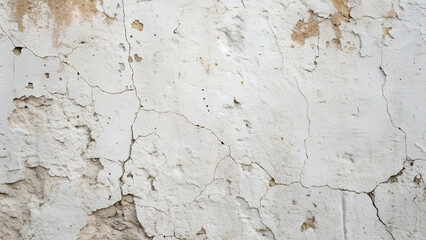 Obraz premium Old white wall with cracks and damaged plaster creates a grunge texture