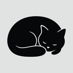 Silhouette Sleeping cat curled up feline Illustration Vector