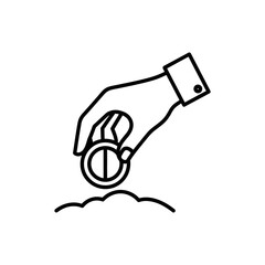 Hand placing coin into cloud for investment purpose  