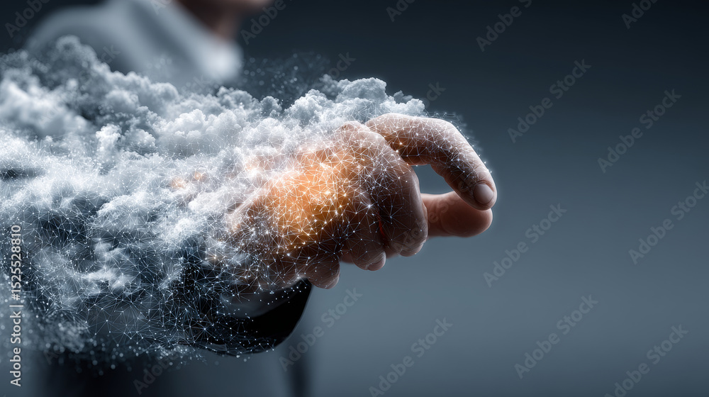 Poster backup: businessman holding virtual interface panel of digital device on global networking, data pro