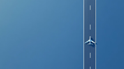 Top view of an airplane on the road