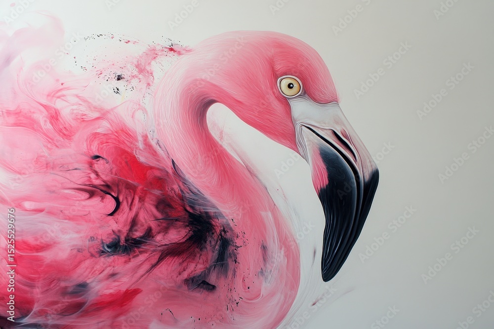 Poster quick movement of a flamingo head captured in vibrant colors and dynamic background, close up of fla