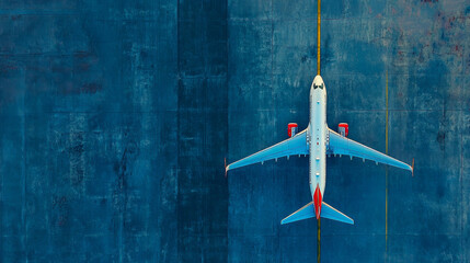 Top view of an airplane on the road