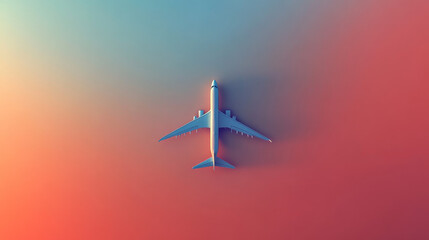 Top view of an airplane on the colorful background