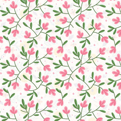 Colorful Seamless Botanical Floral Pattern with Hand-Drawn Flowers and Leaves – Ideal for Wrapping Paper, Fashion Fabrics, Wallpapers, and Stationery Design