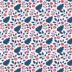 Colorful Seamless Botanical Floral Pattern with Hand-Drawn Flowers and Leaves – Ideal for Wrapping Paper, Fashion Fabrics, Wallpapers, and Stationery Design