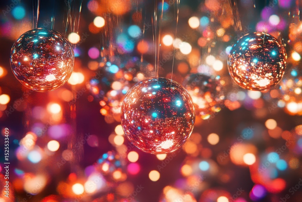 Poster network of shiny spheres creating a luminous visual display in a vibrant environment, network shape 
