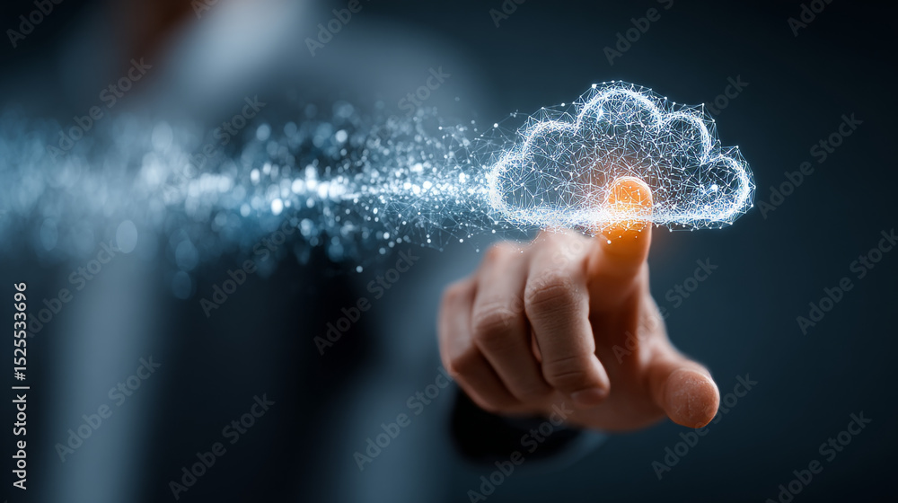 Poster cloud computing, businessman holding cloud computing icon, network integration, data storage, virtua