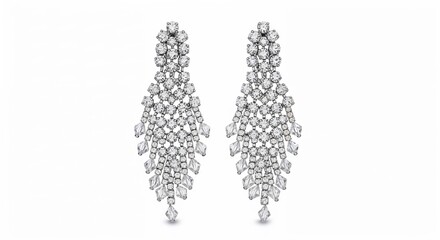 Fototapeta premium Elegant beaded drop earrings isolated on white background 