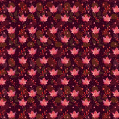 Elegant Seamless Decorative Floral Pattern with Colorful Vintage Style Leaves and Flowers – Perfect for Fabric, Wallpaper, Textile, and Surface Design