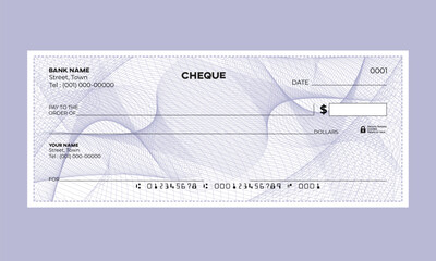 Blank Personal Bank Check, Vector Template,  guilloche pattern, colorful background