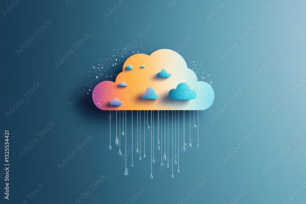 Aufkleber colorful cloud illustration showing multiple weather conditions with rain and different cloud types,