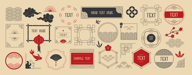 Japanese borders. Asian stylized frames dividers geometrical shapes for badges design projects recent vector templates © ONYXprj