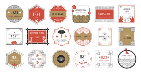 Japanese badges. Decorative templates of asian style geometrical badges with place for personal text recent vector set © ONYXprj