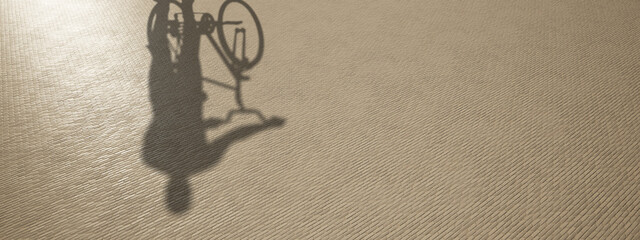 Concept or conceptual background of floor texture surface with a human shadow as silhouette. A 3d illustration metaphor for biking recreation workout, healthy lifestyle for fun leisure cycling design