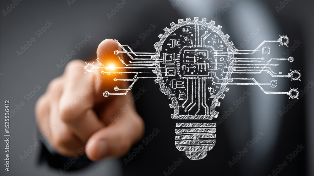 Poster erp: hands of businessman holding light bulb and erp with data network digital technology. integrati