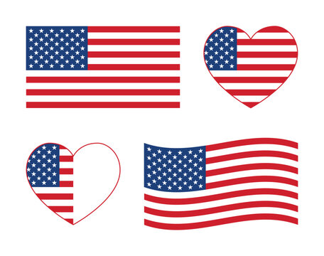 usa flag and heart banner icon