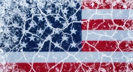 Naklejka premium The American flag depicted as a cracked ice, symbolizing fragility and resilience