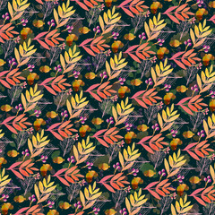 Seamless Decorative Pattern with Hand-Drawn Botanical and Abstract Elements in Modern Repeating Design, Seamless Hand-Drawn Pattern with Botanical, Abstract, and Organic Elements for Fabric, Wallpaper