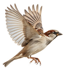 Flying sparrow avian wildlife nature photo isolated on transparent background